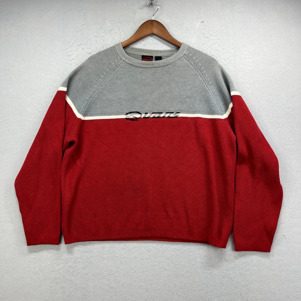 Vintage Vans Sweater Mens Large Red Gray Colorblock Crew Skater Y2K Streetwear